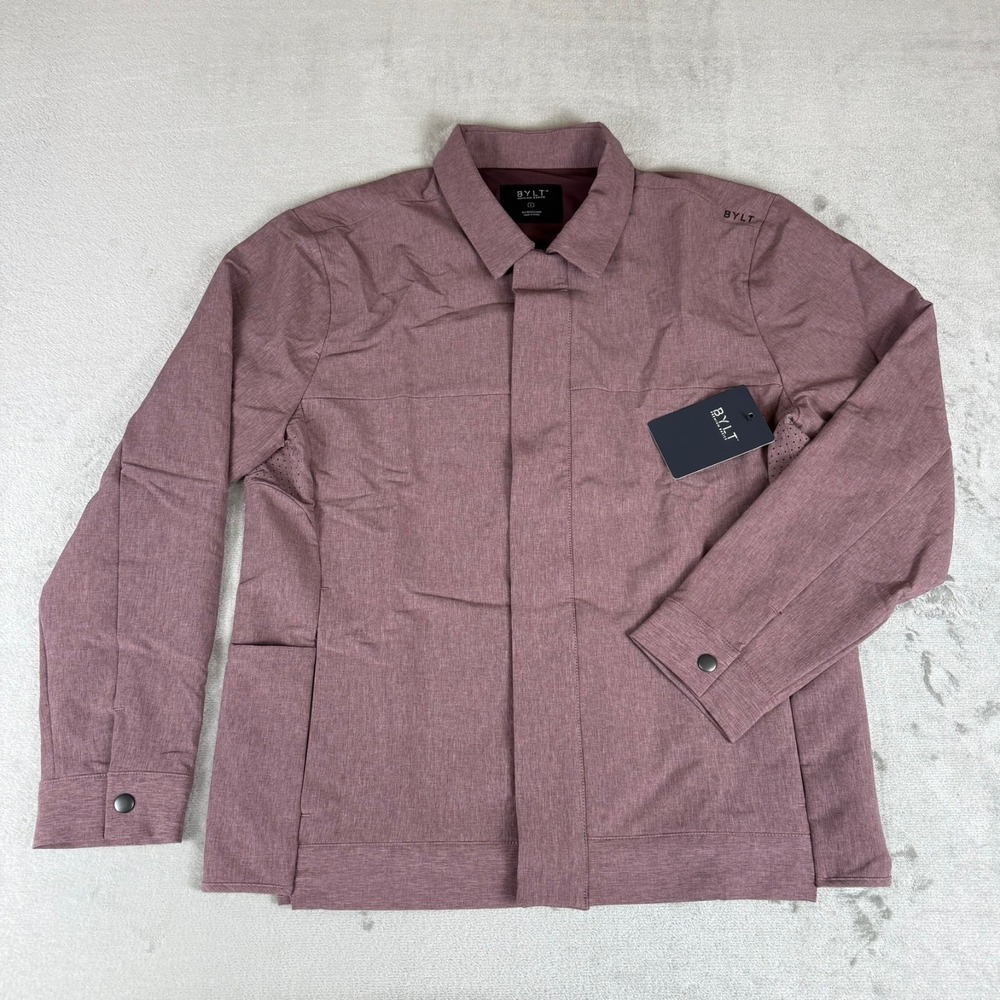 BYLT District Jacket Mens Large Heather Maroon Red Snap Pockets Performance NWT